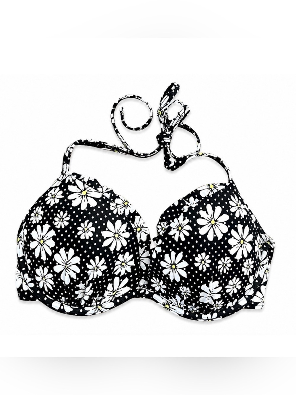 NEW L.A. HEARTS PACSUN BLACK DAISY UNDERWIRE SWIM BIKINI SWIMSUIT TOP SIZE SMALL